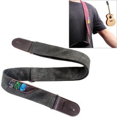 Cinturino per chitarra in pelle Cinturino per plettro per chitarra elettrica da cowboy retrò (nero)