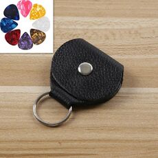Custodia per plettro in vera pelle da 10 pezzi con portachiavi, colore: nero