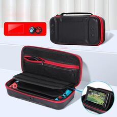 Borsa per custodia protettiva per sacchetto di stoccaggio EVA portatile con funzione supporto per console di commutazione Nintendo, Dimensioni: 26x12.5x7cm (nero rosso)