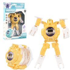 3 PCS Orologio elettronico per bambini Orologio giocattolo robot deformazione cartone animato (giallo)
