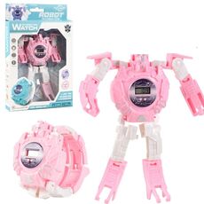 3 PC Orologio elettronico per bambini Orologio giocattolo robot deformazione dei cartoni animati (rosa)