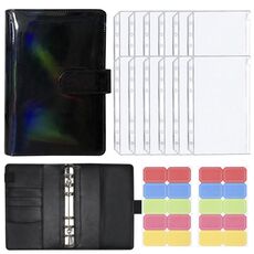 Manuale a fogli mobili A6 a colori abbaglianti Laser Amaretto PU Cash Budget Book (nero)