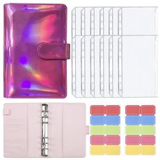 A6 Dazzling Colour Manuale a fogli mobili Laser Amaretto PU Cash Budget Book (Rose Red)