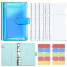 A6 Dazzling Colour Manuale a fogli mobili Laser Amaretto PU Cash Budget Book (blu)