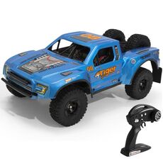 FY-08 Versione senza spazzole 2.4G Veicolo fuoristrada con telecomando 1:12 Quattro ruote motrici Breve camion Telecomando ad alta velocità Auto, spina europea (blu)