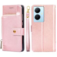 Custodia per cellulare in pelle con cerniera per vivo Y78 Plus 5G (oro rosa)