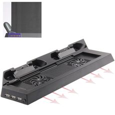 Supporto di ricarica USB Dual Cooling Fan Controller Stand Cooler per PS4 Console Cooler (nero)