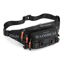 HAOSHUAI 5135 Marsupio da uomo all'aperto Borsa da uomo in tessuto di nylon impermeabile (nero)