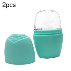 2 pezzi L-03-01 Apparecchio per il ghiaccio per il viso Massaggio Rullo per il ghiaccio Trucco di bellezza Vassoio per il ghiaccio per il viso in silicone (verde oliva)