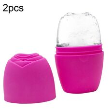 2 pezzi L-03-01 Apparecchio per il ghiaccio per il viso Massaggio Rullo per il ghiaccio Trucco di bellezza Vassoio per il ghiaccio per il viso in silicone (rosa rossa)