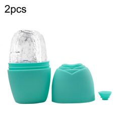 2 pezzi L-03-01 Face Ice Apparatus Massage Ice Roller Beauty Makeup Silicone Face Ice Tray (verde oliva con foro)