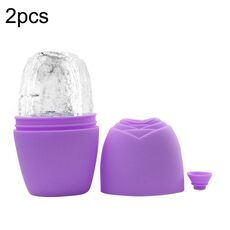 2pcs L-03-01 Face Ice Apparatus Massage Ice Roller Beauty Makeup Silicone Face Ice Tray (fascino viola con foro)