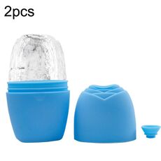 2 pezzi L-03-01 Apparecchio per il ghiaccio per il viso Massaggio Rullo per il ghiaccio Trucco di bellezza Vassoio per il ghiaccio per il viso in silicone (blu con foro)
