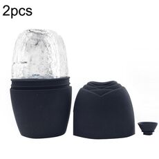2 pezzi L-03-01 Face Ice Apparatus Massage Ice Roller Beauty Makeup Silicone Face Ice Tray (Mysterious Black With Hole)