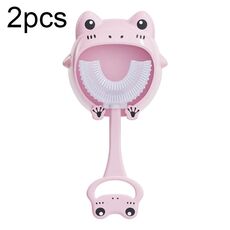 S8 2pcs bambini cartone animato animale manuale spazzolino da denti in silicone a forma di U per 2-12 anni (rana rosa)
