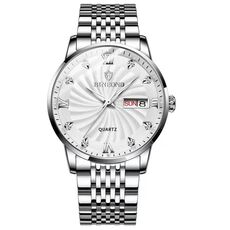 BINBOND B3034 Diamond 30m Orologio da lavoro impermeabile Orologio da uomo con fibbia a farfalla Orologio al quarzo luminoso (acciaio bianco-bianco)