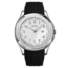 SKMEI 9286 Orologio al quarzo impermeabile da uomo multifunzionale per sport all'aria aperta (tagliatelle bianche con cintura nera)