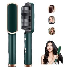 Piastra per capelli 2 in 1 Spazzola e arricciacapelli Piastra per capelli a ioni negativi Pettine per styling (verde)