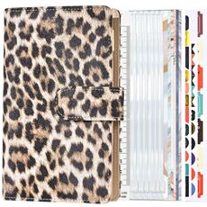 Blocco note per la gestione finanziaria a fogli mobili, formato A6, con stampa leopardata (marrone beige)