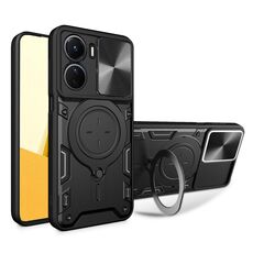 Per vivo Y16 CD Texture Custodia per telefono con supporto magnetico camshield scorrevole (nero)