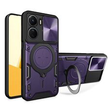 Per vivo Y16 CD Texture Custodia per telefono con supporto magnetico camshield scorrevole (viola)