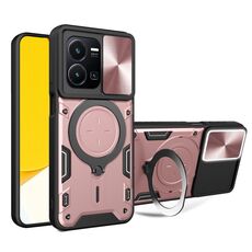 Per vivo Y35 4G CD Texture Custodia per telefono con supporto magnetico camshield scorrevole (rosa)