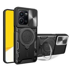 Per vivo Y35 4G CD Texture Custodia per telefono con supporto magnetico per camshield scorrevole (nero)