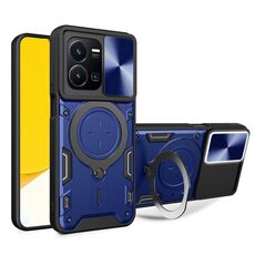 Per vivo Y35 4G CD Texture Custodia per telefono con supporto magnetico camshield scorrevole (blu)