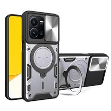 Per vivo Y35 4G CD Texture Custodia per telefono con supporto magnetico camshield scorrevole (argento)