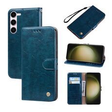 Per Samsung Galaxy S23+ 5G Custodia per telefono in pelle con trama cerata ad olio (blu)