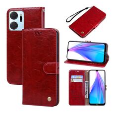 Per Honor X7a/Play7T Custodia per telefono in pelle con trama cerata olio (rosso)