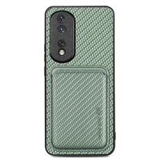 Per Honor 80 Pro Custodia per telefono Magsafe in pelle in fibra di carbonio (verde)