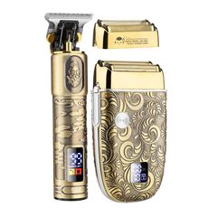 Taglio di capelli calvo da uomo 2 in 1 Set impermeabile tagliacapelli elettrico (oro)