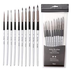 10 in 1 set di pennelli per pittura ad acquerello in nylon con manico in legno penne per pittura acrilica a punta rotonda (argento nero)