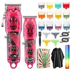 Set di tagliacapelli Testa di olio per il corpo trasparente Tosatrice elettrica per uomo Spingitore elettrico per la casa (forbici rosse)