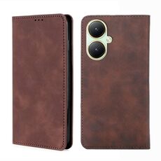 Custodia in pelle magnetica per vivo Y35+ 5G Skin Feel (marrone scuro)