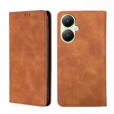 Custodia per telefono in pelle magnetica per vivo Y35 + 5G Skin Feel (marrone chiaro)