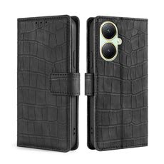 Per vivo Y35+ 5G Skin Feel Custodia in pelle con chiusura magnetica in coccodrillo (nero)
