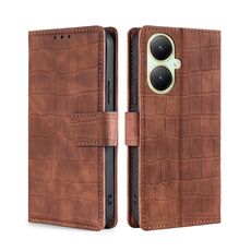 Per vivo Y35+ 5G Skin Feel Custodia in pelle con chiusura magnetica in coccodrillo (marrone)