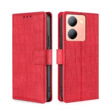 Custodia per telefono in pelle con chiusura magnetica in coccodrillo Skin Feel per vivo Y78 5G (rosso)