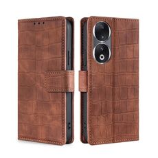 Custodia per telefono in pelle con chiusura magnetica in coccodrillo Skin Feel per Honor 90 5G (marrone)