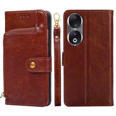 Custodia per cellulare in pelle con cerniera per Honor 90 5G (marrone)