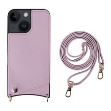 Per iPhone 14 Fish Tail Card Slot PU + Custodia per telefono in TPU con cordino lungo (viola)