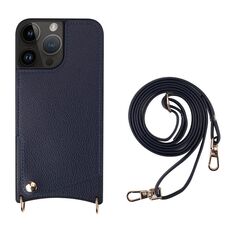 Per iPhone 14 Pro Fish Tail Card Slot PU + Custodia per telefono in TPU con cordino lungo (blu scuro)