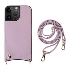 Per iPhone 14 Pro Fish Tail Card Slot PU + Custodia per telefono in TPU con cordino lungo (viola)