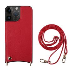Per iPhone 14 Pro Max Fish Tail Card Slot PU + Custodia per telefono in TPU con cordino lungo (rosso)