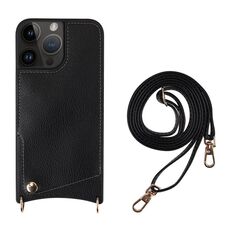 Per iPhone 14 Pro Max Fish Tail Card Slot PU + Custodia per telefono in TPU con cordino lungo (nero)