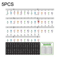 QT-0302 5PCS Adesivi colorati per tastiera di pianoforte per bambini Accessori per strumenti musicali