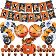 Set di bandiere per feste a tema basket + palloncino + set di inserti per torta