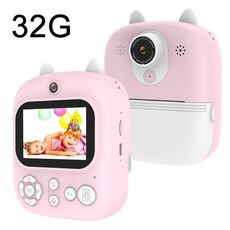 1200W Pixel Display da 2,4 pollici Stampa per bambini Fotocamera istantanea 32G + Lettore di schede Rosa